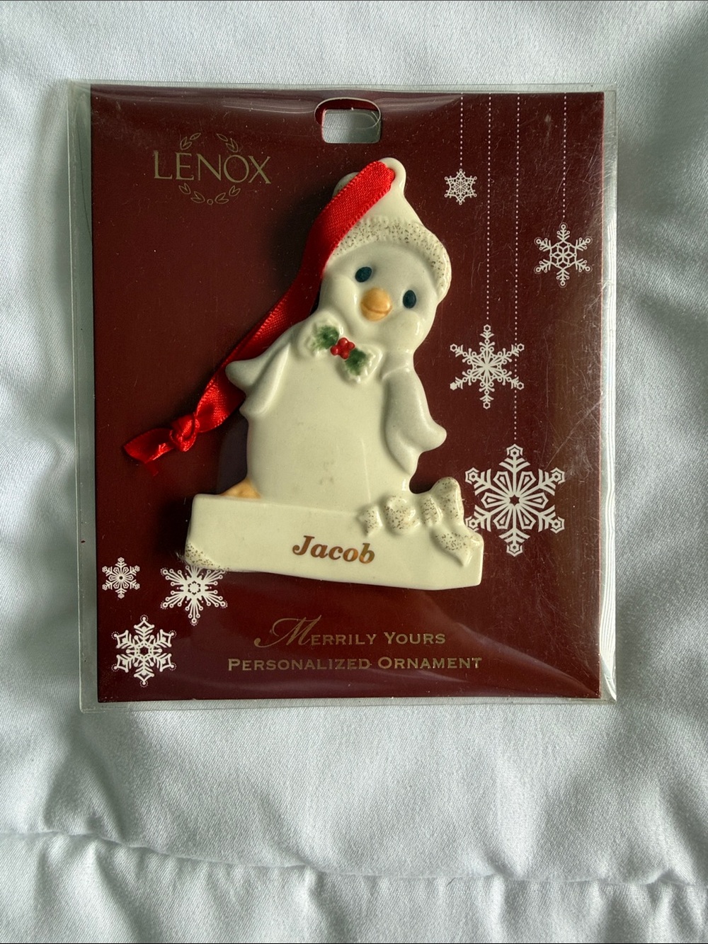 Lenox Personalized Penguin Ornament โJacobโ